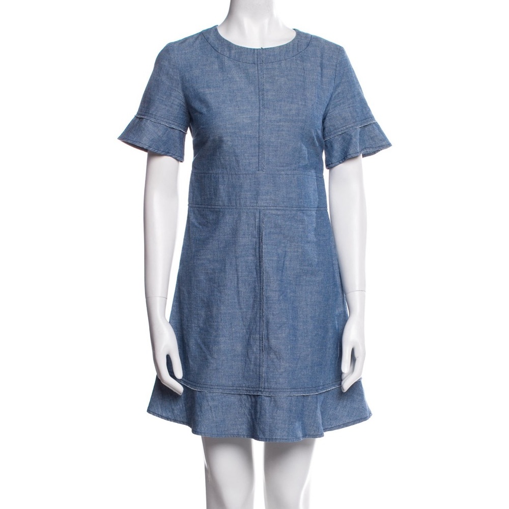 Proenza Schouler Light Blue Chambray Ruffle Sleeve Dress